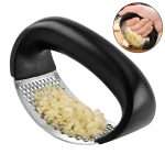 Garlic Press Rocker - Stainless Steel Garlic Mincer and Crusher, Innovative Garlic Chopper with Peeler and Scraper for Easy Garlic Crushing