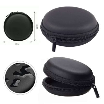 Small Round Earphone Carry Case – Zippered Travel Case for Earbuds, Wireless Headsets, USB Cables, and SD Cards