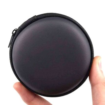 Small Round Earphone Carry Case – Zippered Travel Case for Earbuds, Wireless Headsets, USB Cables, and SD Cards