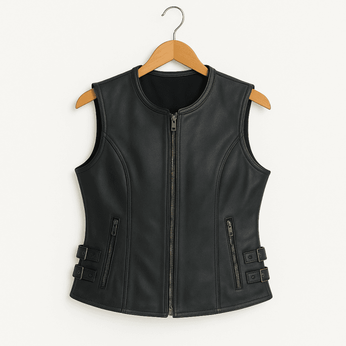 Women's Leather Motorcycle Vest Premium Cowhide, Stylish Biker Fashion, Gun Pocket, Classic Sleeveless Rider Look - Image 2
