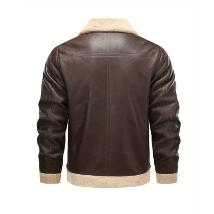 Men’s Brown Aviator Leather Jacket with Shearling Collar Classic Bomber Flight Coat Vintage Pilot Style Winter Outerwear - Image 4