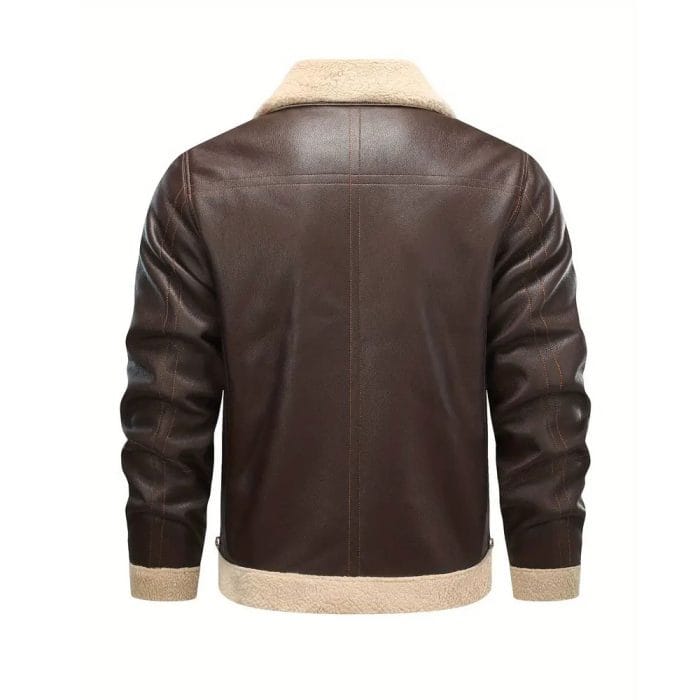 Men’s Brown Aviator Leather Jacket with Shearling Collar Classic Bomber Flight Coat Vintage Pilot Style Winter Outerwear - Image 4