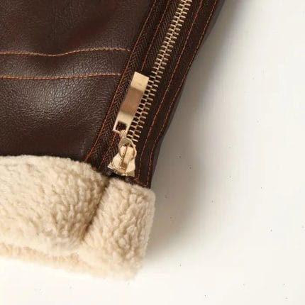 Men’s Brown Aviator Leather Jacket with Shearling Collar Classic Bomber Flight Coat Vintage Pilot Style Winter Outerwear - Image 5