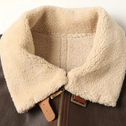 Men’s Brown Aviator Leather Jacket with Shearling Collar Classic Bomber Flight Coat Vintage Pilot Style Winter Outerwear - Image 6