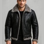 Men’s RAF Aviator Pilot Shearling Leather Jacket Real Sheepskin Flying Coat with Fur Collar Classic WWII Bomber Style Winter Outerwear