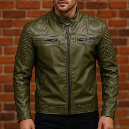 Men’s Punk Leather Jacket for Bikers Slim Fit Moto Coat Café Racer Style PU Jacket