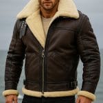 Men’s Winter Leather Jacket Shearling Aviator Coat Warm Pilot Biker Jacket Casual Outdoor Jacket