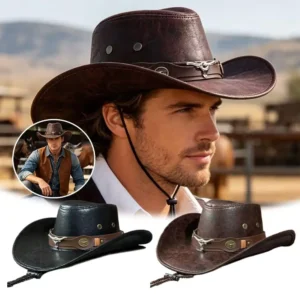 Outdoor Cowgirl Jazz Cap Sombrero Hombre ,Vintage Leather Western Cowboy Hat(22.05-22.83in),Unisex Faux Leather Dress Hats 2