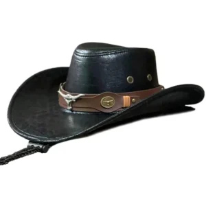 Outdoor Cowgirl Jazz Cap Sombrero Hombre ,Vintage Leather Western Cowboy Hat(22.05-22.83in),Unisex Faux Leather Dress Hats 8