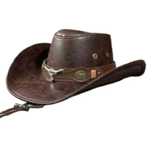 Outdoor Cowgirl Jazz Cap Sombrero Hombre ,Vintage Leather Western Cowboy Hat(22.05-22.83in),Unisex Faux Leather Dress Hats 7