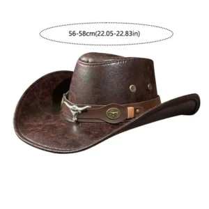 Outdoor Cowgirl Jazz Cap Sombrero Hombre ,Vintage Leather Western Cowboy Hat(22.05-22.83in),Unisex Faux Leather Dress Hats 3