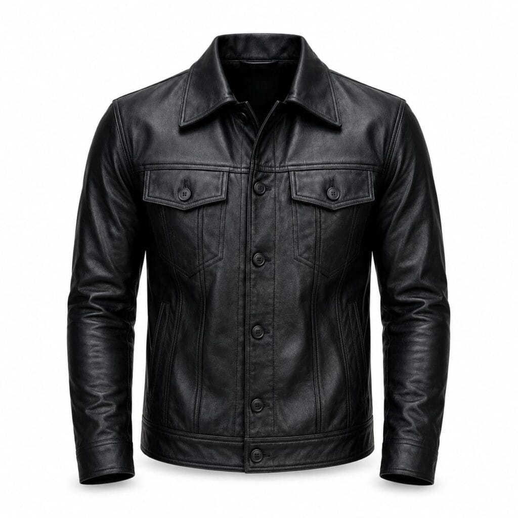 Men’s Real Leather Jacket Premium Black Slim Fit Leather Trucker Jacket | Biker Outerwear | Genuine Leather Motorcycle Jacket for Men