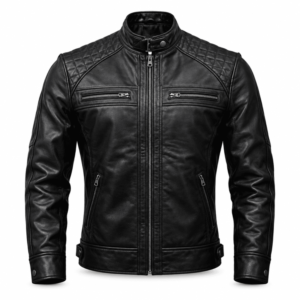 Men’s Genuine Lambskin Leather Biker Jacket Black Vintage Motorcycle Coat Diamond Quilted Cafe Racer Style Classic Slim Fit Riding Jacket