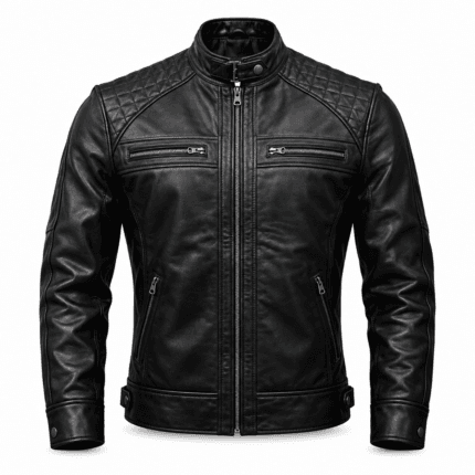 Men’s Genuine Lambskin Leather Biker Jacket Black Vintage Motorcycle Coat Diamond Quilted Cafe Racer Style Classic Slim Fit Riding Jacket