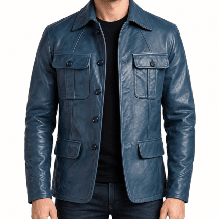 Men’s Stylish Blue Leather Jacket | Modern Slim Fit Outerwear with Premium Leather Finish | Trendy Casual & Semi-Formal Wear