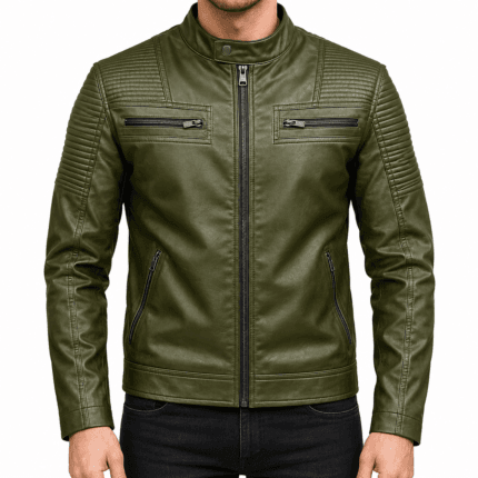 Men’s Punk Leather Jacket for Bikers Slim Fit Moto Coat Café Racer Style PU Jacket
