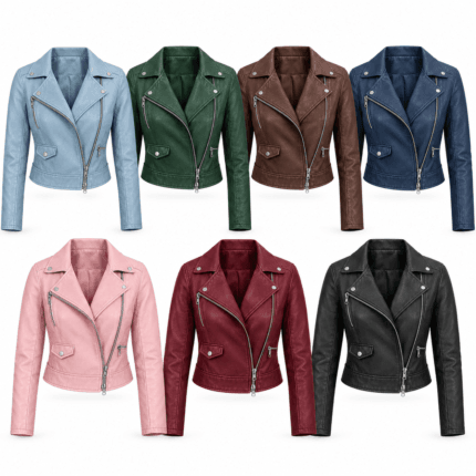 Women’s Kelly Faux Leather Moto Biker Jacket – Slim Fit Lightweight Outerwear with Zipper Pockets & Stylish Lapel Collar