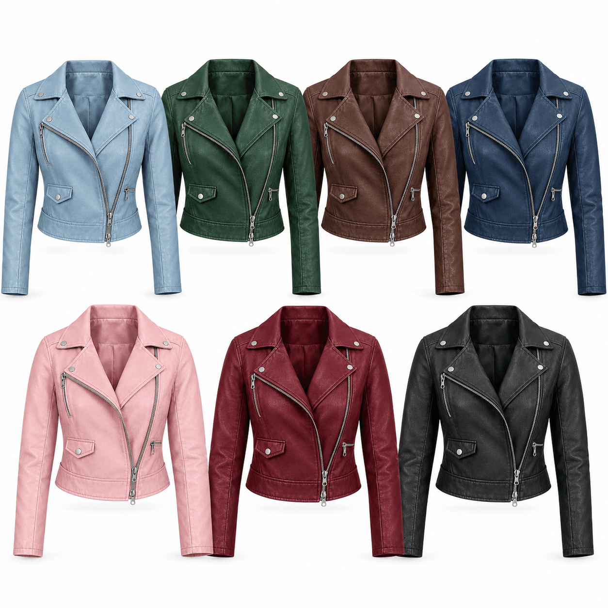 Women’s Kelly Faux Leather Moto Biker Jacket – Slim Fit Lightweight Outerwear with Zipper Pockets & Stylish Lapel Collar