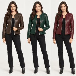 Women’s Faux Leather Peplum Biker Jacket Stylish Slim Fit Moto Outerwear with Ruffle Waist Design 2