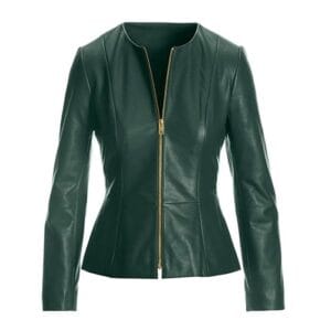 Women’s Faux Leather Peplum Biker Jacket Stylish Slim Fit Moto Outerwear with Ruffle Waist Design 4
