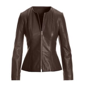 Women’s Faux Leather Peplum Biker Jacket Stylish Slim Fit Moto Outerwear with Ruffle Waist Design 6