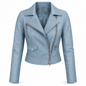 Women’s Blue Stone Faux Leather Biker Jacket – Slim Fit Moto Style with Zipper Pockets & Stylish Outerwear for All Seasons 7