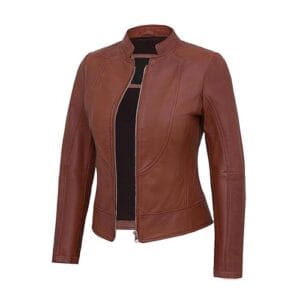 Women’s Real Lambskin Brown Leather Jacket Premium Motorcycle Biker Coat with Cafe Racer Style, Zipper Closure & Soft Inner Lining Classic Slim Fit Leather Outerwear for Casual & Party Wear 3