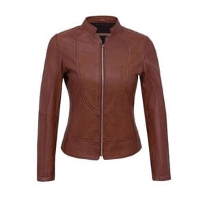 Women’s Real Lambskin Brown Leather Jacket Premium Motorcycle Biker Coat with Cafe Racer Style, Zipper Closure & Soft Inner Lining Classic Slim Fit Leather Outerwear for Casual & Party Wear 2