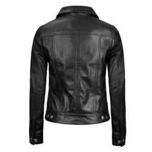 Women’s Black Real Lambskin Leather Jacket Stylish Trucker Coat with Button Closure, Multiple Pockets & Premium Quality Outerwear 3
