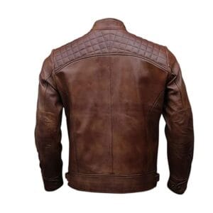 Men’s Vintage Brown Distressed Leather Biker Jacket Genuine Lambskin Motorcycle Coat Classic Cafe Racer Slim Fit Riding Jacket 3
