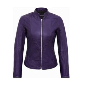 Stylish Women’s Purple Lambskin Leather Jacket Genuine Motorcycle Biker Coat with Cafe Racer Cut, Slim Fit & Soft Lining 2