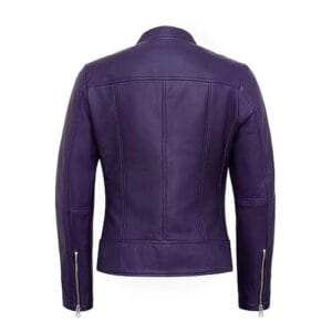 Stylish Women’s Purple Lambskin Leather Jacket Genuine Motorcycle Biker Coat with Cafe Racer Cut, Slim Fit & Soft Lining 4