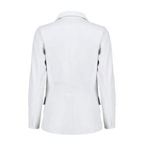 Women’s White Lambskin Leather Blazer 2-Button Suit Jacket with Notched Lapel Genuine Leather Formal & Casual Coat for Office, Travel & Evening Wear 3