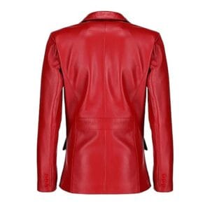 Women’s Red Lambskin Leather Blazer 2-Button Suit Jacket with Notched Lapel Genuine Leather Formal & Casual Coat for Office, Travel & Evening Wear 3