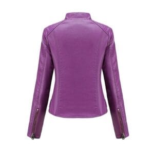 Women’s Purple Faux Leather Jacket Slim Fit Moto Biker Style Lightweight Outerwear for Women | Leather Jacket Women Fashion 3