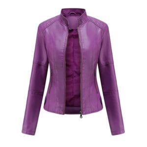 Women’s Purple Faux Leather Jacket Slim Fit Moto Biker Style Lightweight Outerwear for Women | Leather Jacket Women Fashion 5