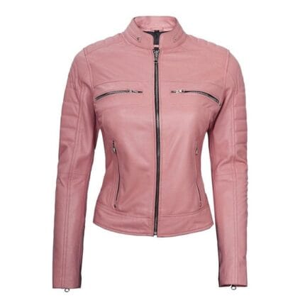 Women’s Pink Faux Leather Moto Biker Jacket Slim Fit, Lightweight, Stylish Zipper Detailing | Trendy Outerwear for All Seasons