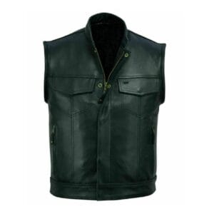 LuxHide Men’s Black Leather Motorcycle Biker Vest Club Style Riding Vest with Concealed Carry Pockets & Premium Cowhide Leather 3