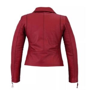 Women’s Red Sheepskin Leather Jacket Slim Fit Moto Biker Coat with YKK Zippers & Zippered Sleeves Casual & Motorcycle Riding Outerwear 3