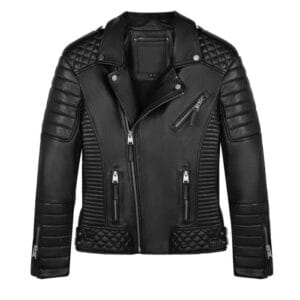 Men’s Black Genuine Leather Biker Jacket Quilted Motorcycle Style with Zipper Pockets & Slim Fit Design | Premium Real Leather Moto Jacket for Men 1