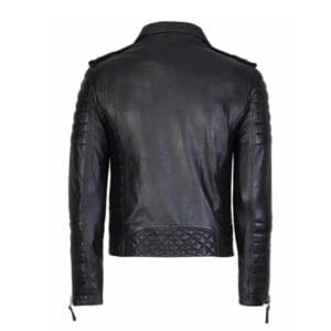 Men’s Black Sheepskin Leather Biker Jacket Diamond Quilted, Slim Fit Motorcycle Riding Coat with Zipper & Multiple Pockets 3