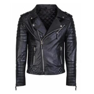Men’s Black Sheepskin Leather Biker Jacket Diamond Quilted, Slim Fit Motorcycle Riding Coat with Zipper & Multiple Pockets 2