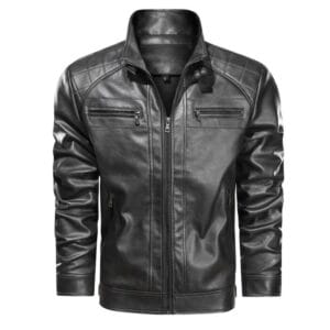 Men’s Black Leather Jacket Stylish Slim Fit Biker Moto Coat, Casual & Winter Fashion Outerwear 1