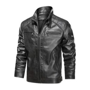 Men’s Black Leather Jacket Stylish Slim Fit Biker Moto Coat, Casual & Winter Fashion Outerwear 3
