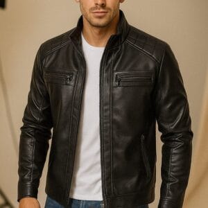 Men’s Black Leather Jacket Stylish Slim Fit Biker Moto Coat, Casual & Winter Fashion Outerwear 2