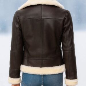 Women’s Real Leather Shearling Jacket Winter Warm Bomber Coat with Faux Fur Collar & Cuffs | Slim Fit Moto Style Outerwear for Cold Weather 2