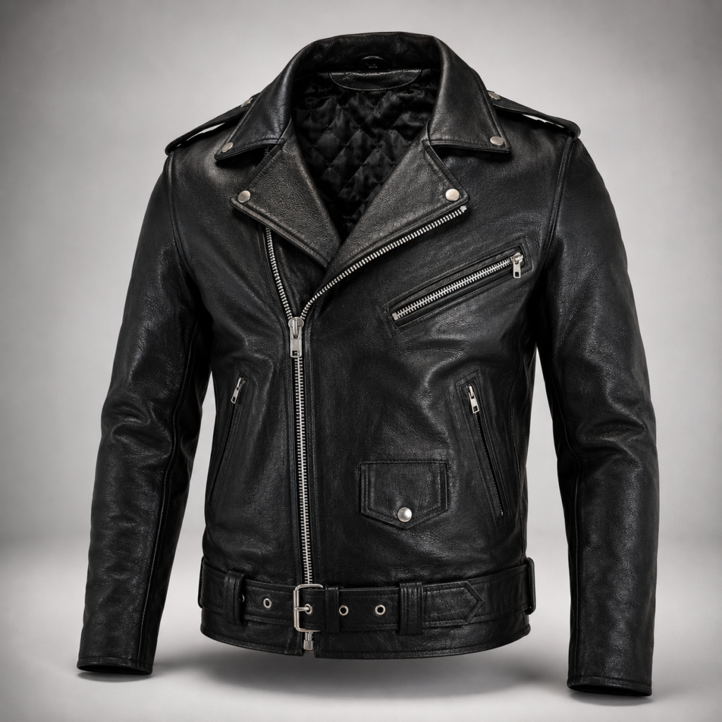 Men’s Brando Style Motorcycle Leather Jacket Genuine Buffalo Skin Classic Black Biker Coat Heavy Duty Riding Gear Vintage Cafe Racer Outerwear