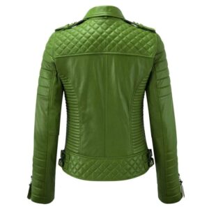 Women’s Genuine Leather Jacket Classic Biker Style Zip-Up Coat Slim Fit Real Leather Outerwear Stylish Winter Moto Fashion Jacket Apple Green 3