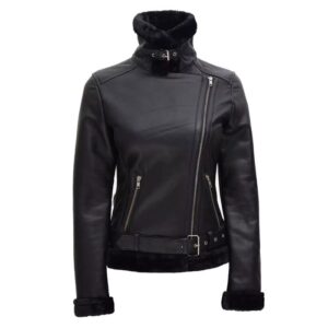 Women’s Black Real Leather Jacket Fur Lined Biker Style Coat Slim Fit Winter Outerwear with Belt Stylish Moto Fashion 2