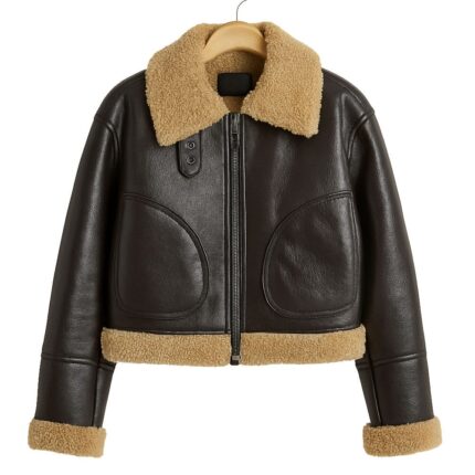 Women’s Faux Shearling Leather Jacket – Vintage Biker Aviator Winter Coat – Warm Lined Moto Outerwear – Stylish PU Leather Flight Jacket